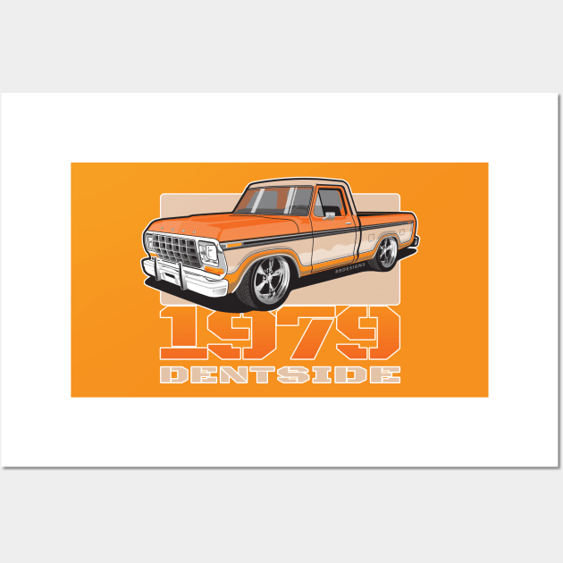 1979 Ford pick up truck, single cab shortbed, two tone. dent side truck. Lowered. Color Wall Art by RBDesigns